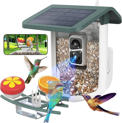 Smart Bird Feeder with Camera, Solar Bird Feeder - 2K HD Live Video Camera AI Identify Birds, Visible Window Auto Capture -Instant Arrival Alerts, Birds Lover Gifts