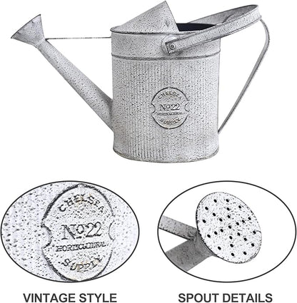 Vintage Galvanized Metal Watering Can - Rustic Farmhouse Design Watering Pot, Garden Decorative Planter for Home Patio Outdoor Wedding Party Decor