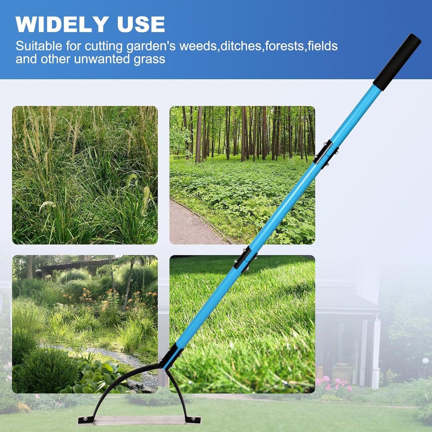 sancat Weed Cutter with Double-Edged Sharp Blade,51 inch Stainless Steel Weeder,Grass Cutter Tool for Garden, Yard, Field and Ditches,Garden Weed Wacker, Sickle with Long Handle