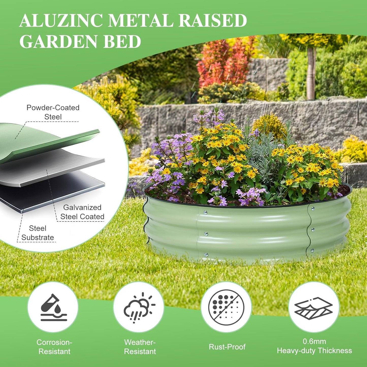 BPS Metal Raised Garden Bed, 2.5FT Diameter Galvanized Planter Raised Garden Boxes for Flower Planters, Vegetables Herb