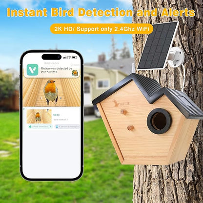 HITTITE Bird House with Camera, 2K HD Solar Powered Bird Houses for Outside with AI Identify, Auto Detect & Notify, Night Vision, Outdoor Birdhouse with Camera for Blue Bird & Other Backyard Birds