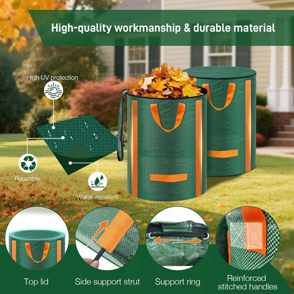 Reusable Yard Waste Bags 3 Packs 32 Gallon Standable Garden Bags for Leaves with Reinforced Carry Handles Heavy Duty Collapsible Yard Waste Containers for Leaves, Lawn Debris & Grass Clippings