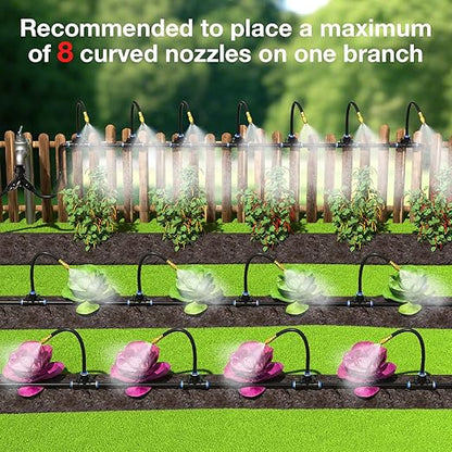 Mixc 100Ft 1/4" Drip Irrigation System,2025-Upgrade Garden Irrigation Kit with 16pcs Adjustable Copper Nozzles,Automatic Atomizing Watering System for Outdoor,Raised Bed,Potted Plant,Lawn,Greenhouse