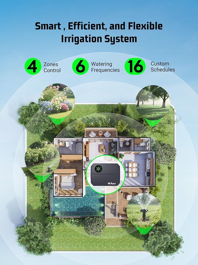 Smart Sprinklers Controller WiFi, Irrigation Controller Easy Use App Enabled, 4 Zone + 16 Plans, Save Water Auto Skip Rain, Freeze & Wind, 10 Minutes Install (Deep Grey)