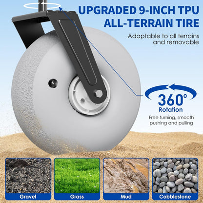 Beach Wagon with Big Wheels for Sand - 450lbs Load Heavy Duty Wagons Carts Foldable with 9" All Terrain Inflatable Tires, Collapsible Beach Cart for Grocery Shopping Garden Sports Camping Outdoor