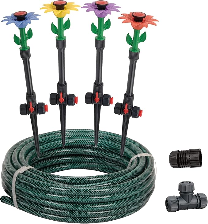 Eden 97065 Daisy Above-Ground 50 Ft Garden Hose and Sprinkler System, DIY Plant Watering Set