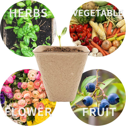 3T GROUP 120 Pack 3.15 Inch Square Small Plant Pots,Disposable Flower Pots,Mini Compostable Pot for Plant,Biodegradable Seed Planting Peat Seedling Pot Cups with 100 Labels,Tool,Pen