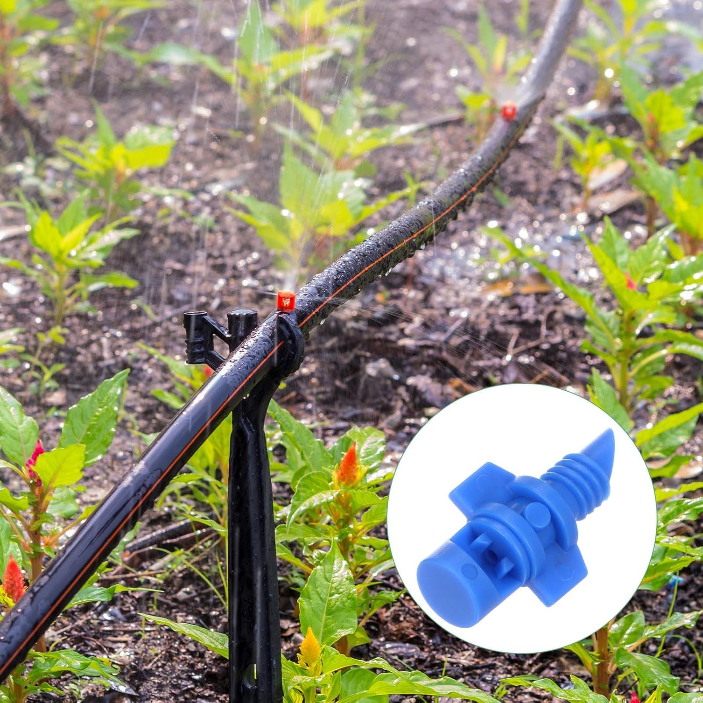 50-Pack Misting Nozzles, 90 Degree Irrigation Emitter Sprinklers for Garden/Plant/Lawn Water Irrigation System Barbed Refraction Atomizing Dripper [Blue]