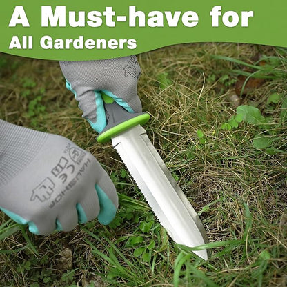 WORKPRO Hori Hori Garden Knife, 7" Stainless Steel Blade with Cutting Edge, Garden Tools with Oxford Sheath, Ergonomic TRP Handle with Hanging Hole for Weeding, Planting, Digging, Green