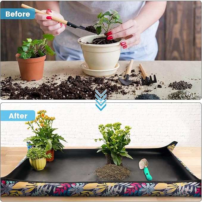 2 PCS 43.5" x 29.5" Extra Large Repotting Mat for Indoor Plants Transplanting and Dirt Control Plant Gift for Plant Lovers