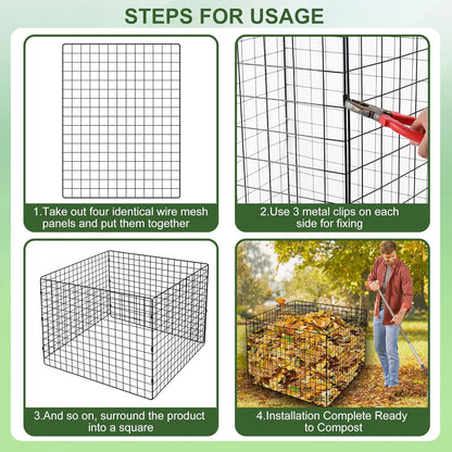 Large Compost Bin Outdoor, Square Mesh Garden Wire Compost Bin for Stacking Leaves and Yard Waste 36X36X28 Inches