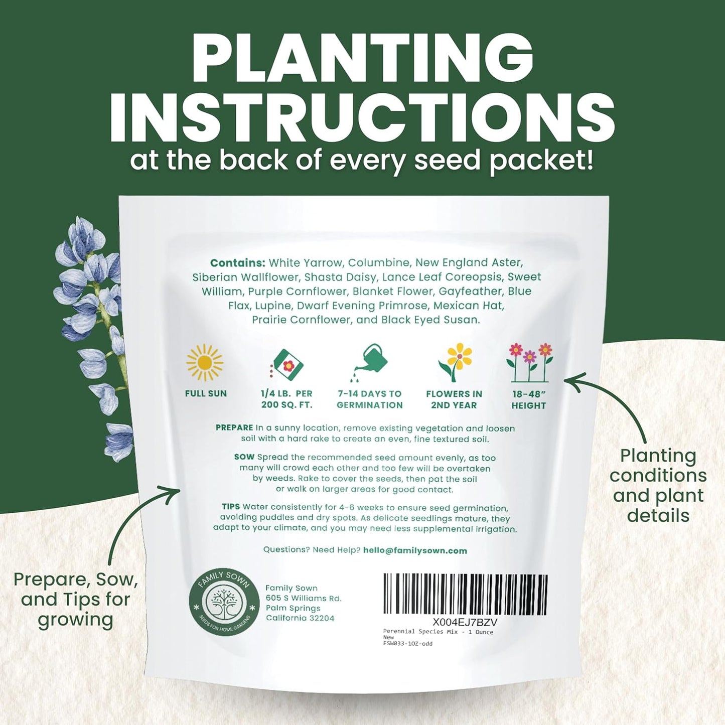 Perennial Species Mix - Large 1 Ounce Packet - 15,000 Flower Seeds for Planting - Wildflower Mix