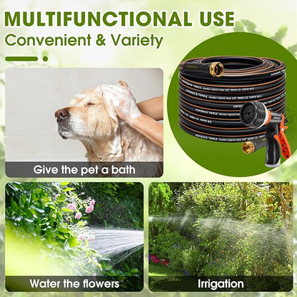 Heavy Duty Garden Hose – 5/8 Inch Flexible, Lightweight Hybrid Hose with 600 PSI Burst Pressure, Swivel Handle, and Durable Copper Male/Female Fittings (Black with hose sprayer, 75FT)