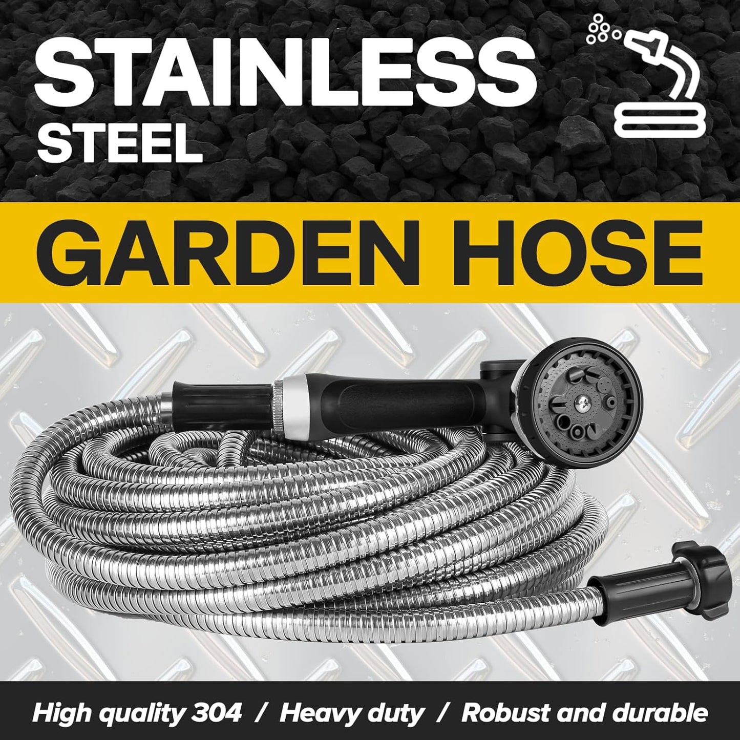 Metal Garden Hose Water Hose 100ft Heavy Duty Stainless Steel Water Pipe with Sprayer & Nozzle Flexible Lightweight Hose No Kink Pet Proof Hose for Yard, Outdoors, Rv