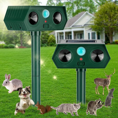 2025 Ultrasonic Animal Repellent Outdoor Cat Repellent Devices Solar Animal Repeller Motion Activated Deterrent to Scare Deer Squirrel Rabbit Raccoon Skunk for Yard Lawn Outdoor 1 Pack