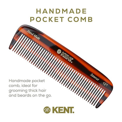 Kent 12T Wide Tooth Detangling Comb - Handmade Pocket Comb for Thick, Curly, and Wavy Hair, Large Tooth for Grooming Hair, Beard, and Mustache - Saw-Cut and Hand Polished
