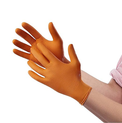 Venom Steel Orange Nitrile Gloves, 8 mil Thick, 50 Count, Maximum Grip Textured Disposable Gloves, Puncture and Rip Resistant, Hi-Visibility Orange, One Size Fits Most