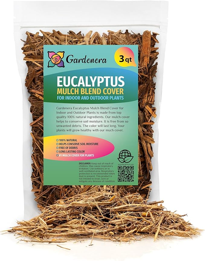 GARDENERA Eucalyptus Mulch - Improve Soil Health and Moisture Retention for Thriving Plants - 3 QUARTS
