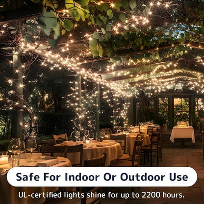 PREXTEX 200 Count Clear Christmas Tree Lights - 40 ft Warm Fairy String Lights with Green Wire - Indoor and Outdoor Mini Light for Christmas, Holiday Decorations, Trees, Fences, Patios and More