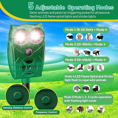 Solar-Powered Ultrasonic Animal Repellent with Motion Sensor, Waterproof Cat Deterrent with LED Flashing Lights, Perfect for Outdoor Yards, Effective to Repel Cats, Dogs, Coyotes, Raccoons, and Deer.