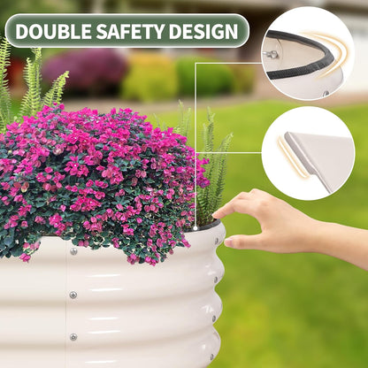 1MORE Galvanized Raised Garden Bed- Planter Garden Boxes Outdoor, Raised Beds for Gardening, 4x2x1ft Metal Garden Bed Kit for Vegetables Flower, Planter Raised Beds with Protective Tape & Tools.White