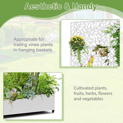 Raised Garden Bed with Trellis and Wheels,73"x47"x16" Metal Raised Garden Bed,White Flowing Leaf-2 Metal Planter with Climbing Trellis for Vines & Vegetables