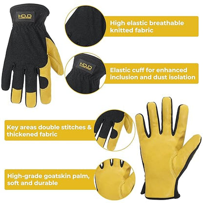 HLDD HANDLANDY Mens Leather Gardening Gloves, Utility Work Gloves for Gardening, Yardwork, Construction, Mechanics