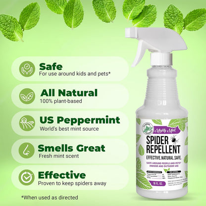 Mighty Mint Peppermint Oil Spider Repellent Spray – Natural Indoor & Outdoor Bug Control for Spiders and Insects – Plant-Based, Extra-Strong Formula - 16 oz