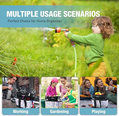 WORKPRO Garden Tool Bag, 9 Pockets Gardening Bag, Heavy Duty Oxford Garden Tote Caddy (Tools NOT Included), 12" x 12" x 6" (Floral White)