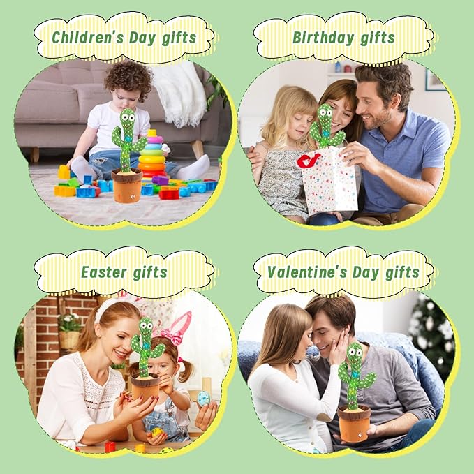 Dancing Talking Cactus Baby Toys 6-12 Months, Singing Cactus Baby Toy Mimicking Toy, Repeats What You Say, Interactive Light Up Toddler Infant Toys Gifts, Sing+Dancing+15S Recording+LED
