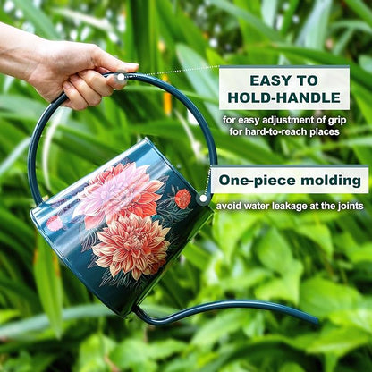 Berry&Bird House Plants Watering Can - Indoor & Outdoor 1/2 Gallon Stainless Steel Water Can with Long Spout Garden Decoration for Flower Bonsai Succulent Gardening Large Watwer Bottle(2L/68oz,Dahlia)