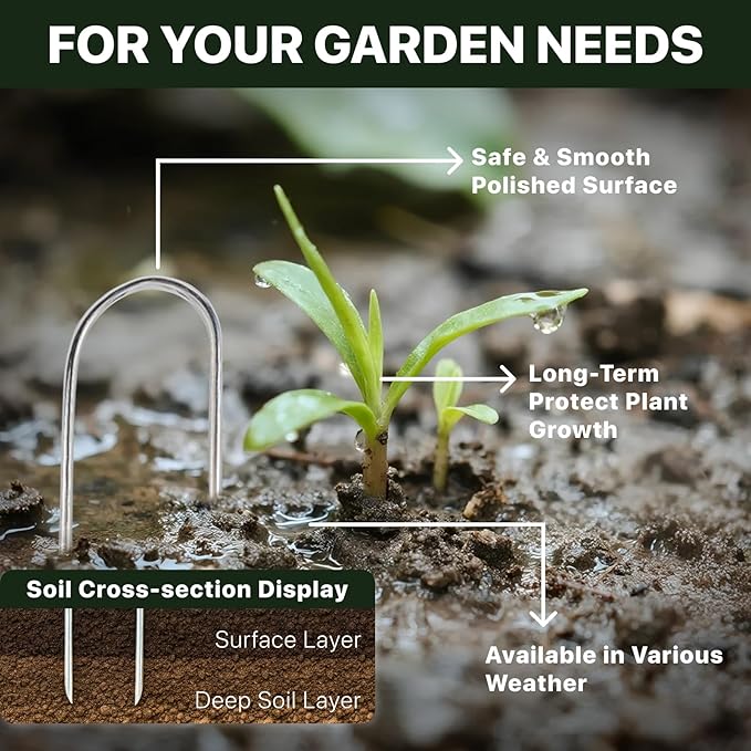 U Shaped Landscape Garden Staples 4 Inch 200 Pack Updated 11Gauge Irrigation Stakes Galvanized Garden Stakes Fabric Pins for Soaker Hose Drip Line Tubing Yard Lawn Staples for Outdoor Decorations