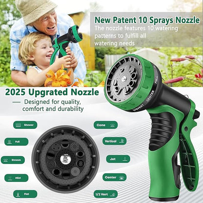 200 ft Garden Hose - 2025 New Upgraded Flexible Water Hose - Ultra Lightweight Kink-free Car Washing Pipe with 10 Function Sprayer and 3/4" Solid Brass Fittings - Durable,Leak proof Garden Hoses