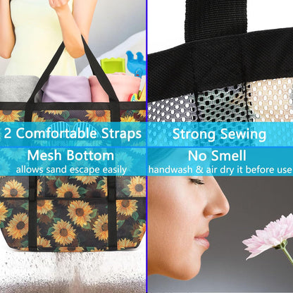 Mesh Beach Bag, Large Beach Tote with Zipper Pocket for Family Pool Bag for Toys & Vacation Essentials