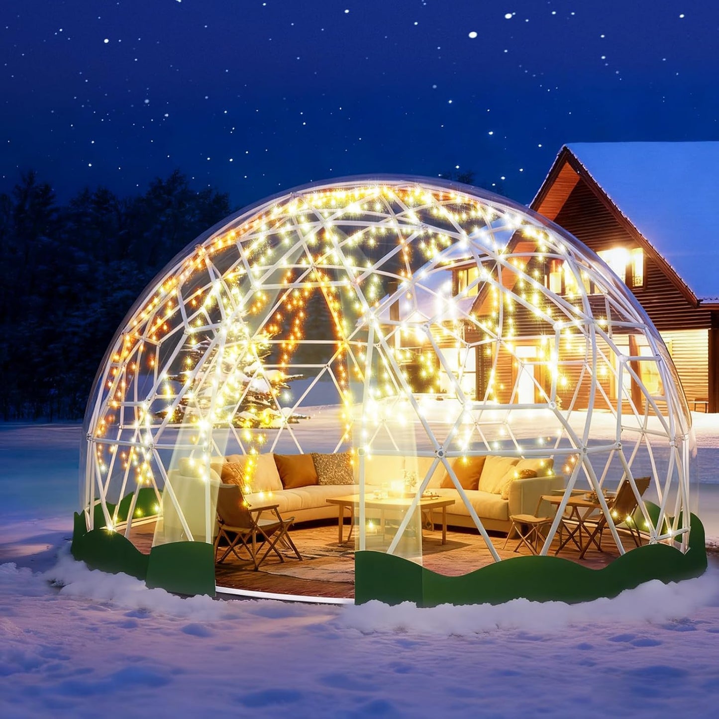Garden Dome Bubble Tent House Outdoor, Upgraded Geodesic Dome Greenhouse with Transparent PVC Cover, Weatherproof Greenhouse Suitable for Patio (GREEN-12FT)