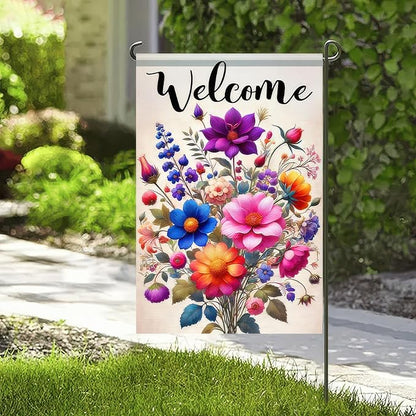 Welcome Spring Garden Flag 12x18 Double Sided Small Floral Flower Garden Yard House Flags Outside Outdoor House Hello Spring Summer Decoration Wedding Anniversary Farmhouse Holiday