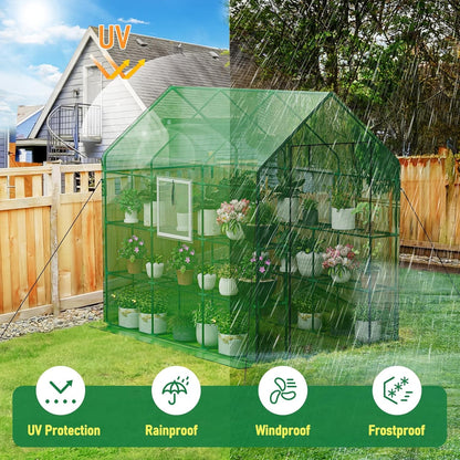 SPECILITE 56×85×77Inch Walk-in Greenhouse, Heavy Duty Small Plant House with Thicken PE Cover and Steel Frame, for Garden, Outdoors, Indoors, Green