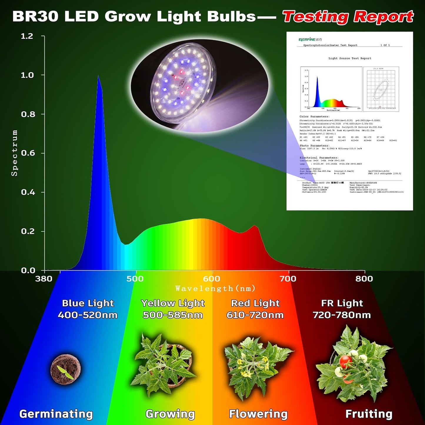 Full Spectrum BR30 Led Plant Grow Light Bulbs 15W 2000lm,E26 BR30 Floodlight Sun Plant Growing Lamp,200 Watt Equivalent,Balanced Spectrum 5000K Red Blue for Seeds Greens,Indore Garden, Hydroponic,2pcs