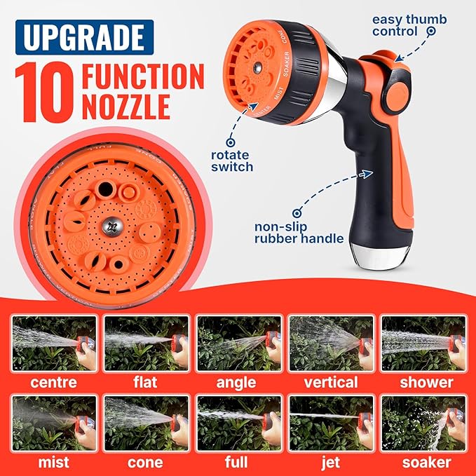 YAMATIC 40FT Stainless Steel Garden Hose with 10 Pattern Spray Nozzle, Heavy Duty Metal Water Hose, Kink-Free, Rust Resistant Hose for Yard, Lawn, RV, Outdoor