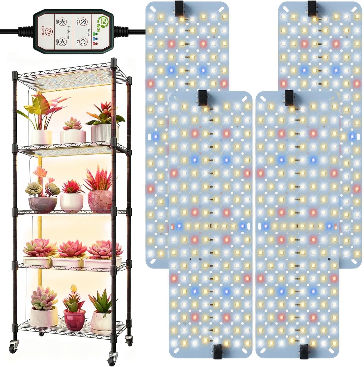 GHodec 40W Panel Grow Lights for Indoor Plants,544LEDs Full Spectrum Grow Lights for Under Cabinet Plant, Grow Lamp with 4/8/12H Timer,5 Dimmable Levels for Plants Growing (4Pack)