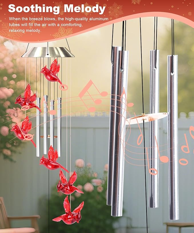 Nacome Wind Chimes for Outside: Memorial Color Changing Bell for Garden Yard Party Window Decor - Birthday Gifts for Mom Mother Grandma Women(Cardinal)