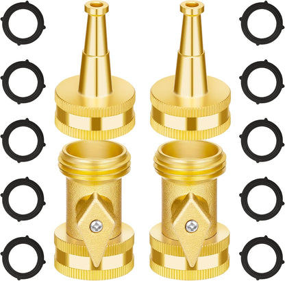 AUTOMAN Brass Hose Nozzle - High Pressure Jet Nozzle 4 Count (2 Set), Heavy Duty Water Hose Sprayer Sweeper with Hose Shutoff Valve, 3/4” GHT Nozzles for Garden Hose, Car Wash, Extra 10 Rubber Washers