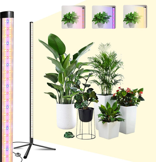 T8 LED Standing Grow Light for Indoor Plants, 4FT 42W Full Spectrum Plant Light with 243 LEDs, Wide Coverage, Foot-Operated Switch, Floor Grow Lamp with Adjustable Tripod Stand