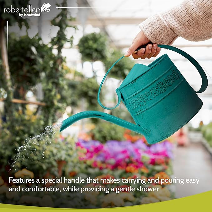 Headwind Willow Surf Blue 0.5 Gallon Galvanized Decorative Metal Garden Watering Can for Indoor & Outdoor Plant Care – Vintage Gardening Plant Watering Can by Robert Allen