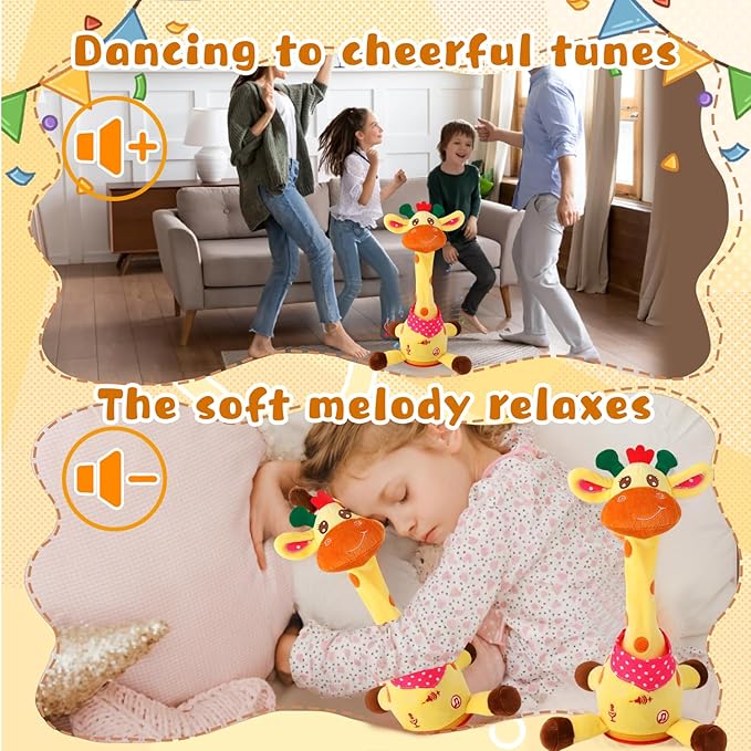 Dancing Talking Giraffe Toy, Singing Musical Giraffe Plush Tummy Time Toys with Volume Adjustment, 10 Children's Songs Light Up Toys, Repeating What You Say, Baby Toys for Boys Girls