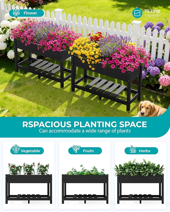 SERWALL Raised Garden Bed, HDPE Raised Bed for Gardening All Weather Use- Black