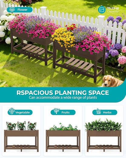 SERWALL Raised Garden Bed, HDPE Raised Bed for Gardening All Weather Use- Brown