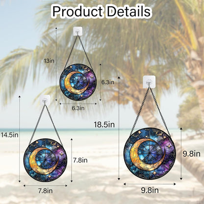 Stained Glass Window Hanging, Blue Starry Sky Moon Astrolabe Suncatcher for Doors Home Sun Catchers Decoration and Christmas, Mother's Day Birthday Gifts for Women, Men, and Mom 6.3 in