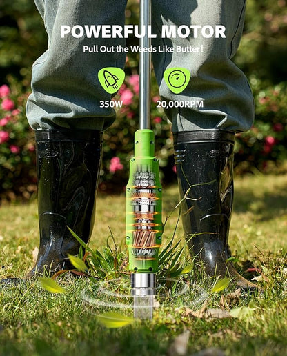 Electric Weed Puller Tool: 21V Battery Powered w/ 2pcs 2000mAh, Heavy Duty 3-Claw Steel Root Weeder Stand-Up Remover Picker Grabber Popper, for Dandelion Lawn Garden Yard EWP001