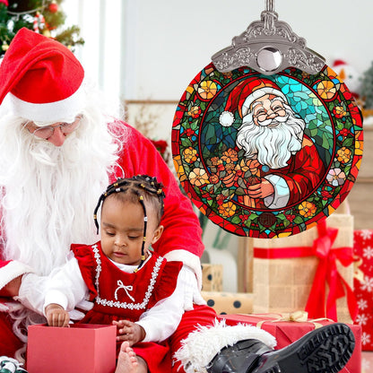 Santa Claus Colorful Christmas Ornament, Stained Glass Xmas Hanging Decor, Retro Style Funny Santa Ornaments Gift
